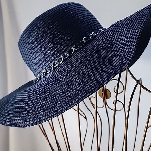 Navy Sun Hat With Silver Tone Chain Detail - Picture 4 of 6